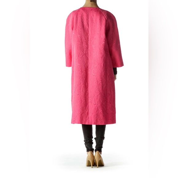 NWOT Navy Blue Jacquard Paisley Crop Sleeve Long Coat Midi - Picture 4 of 12